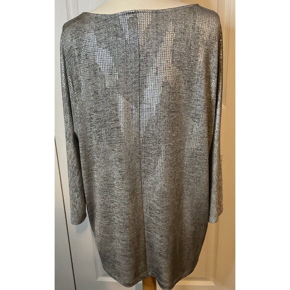 Ruby Rd Silver Open Slit Sleeve Long Sleeve Top Blouse Size Large - Picture 5 of 6